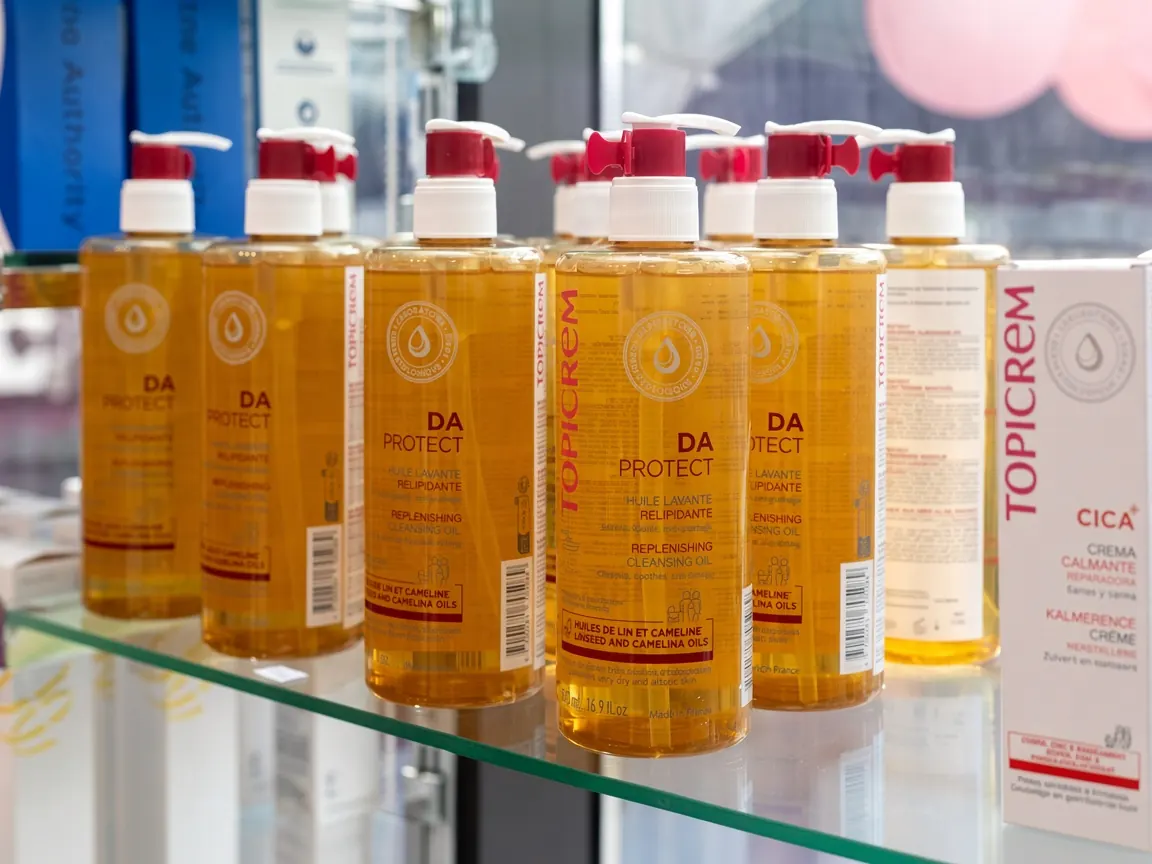 Topicrem body care on the glass shelves